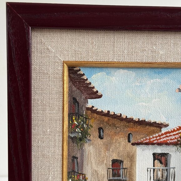 Vintage Mediterranean Buildings Painting in Frame - Picture 5 of 11